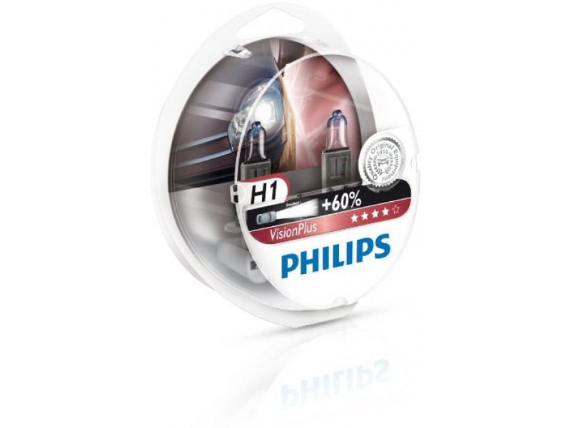 Лампы PHILIPS Vision Plus H1,12V 60/55W, +60% (Комплект - 2 шт.)