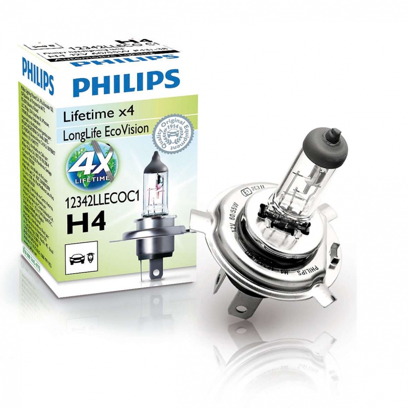 Лампа Philips LongLife EcoVision H4, 12V 60/55W P43t (1 шт.)