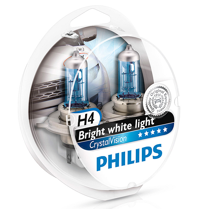 Лампы PHILIPS Crystal Vision H4 12V + 2 шт. W5W (Комплект -2 шт.)