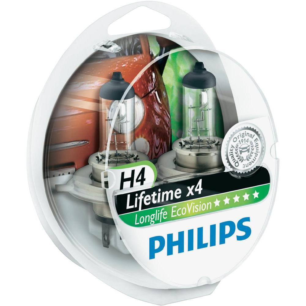 Лампы Philips LongLife EcoVision H4, 12V 60/55W P43t (Комплект - 2 шт.)