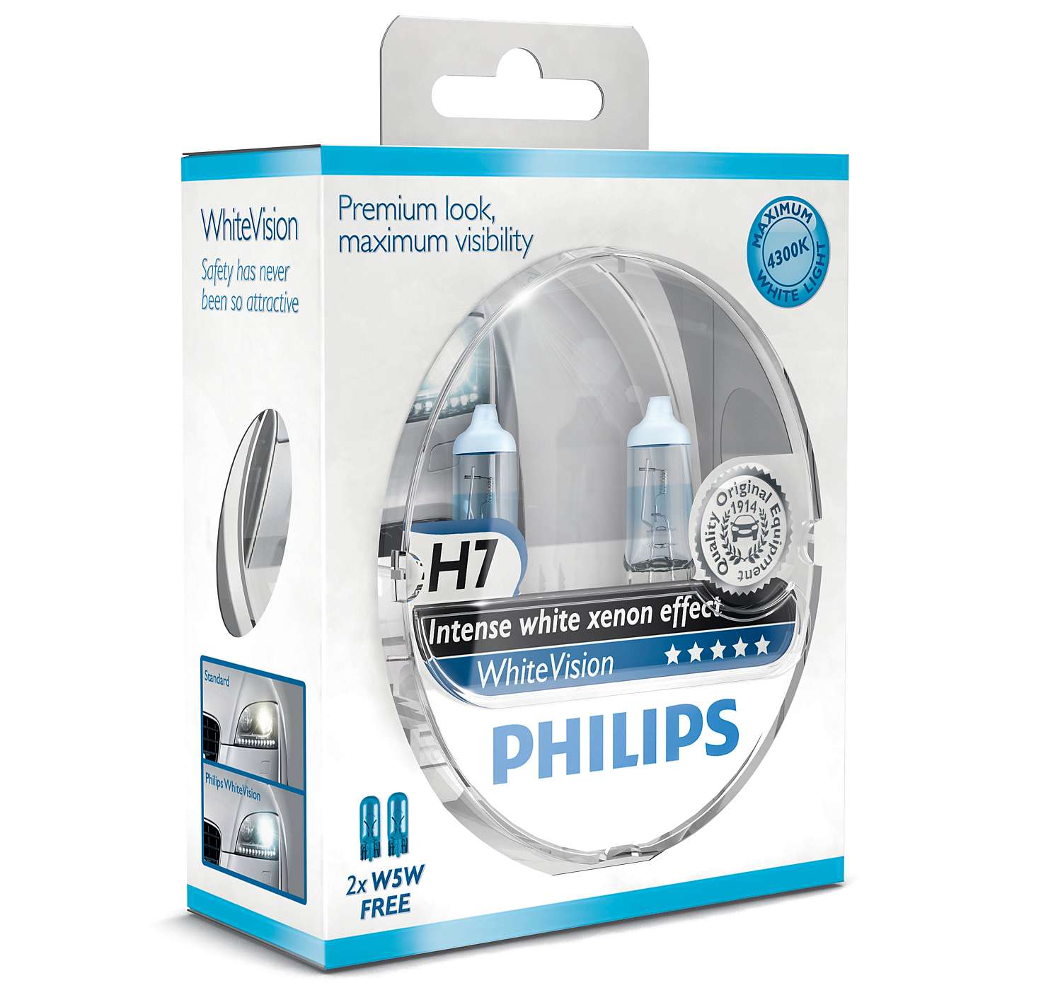 Лампа PHILIPS White Vision H7 12V + W5W - 2шт. (Комплект - 2 шт.)