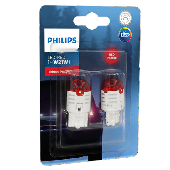 Лампы автомобильные светодиодные PHILIPS W21 LED red 11065 U30R B2